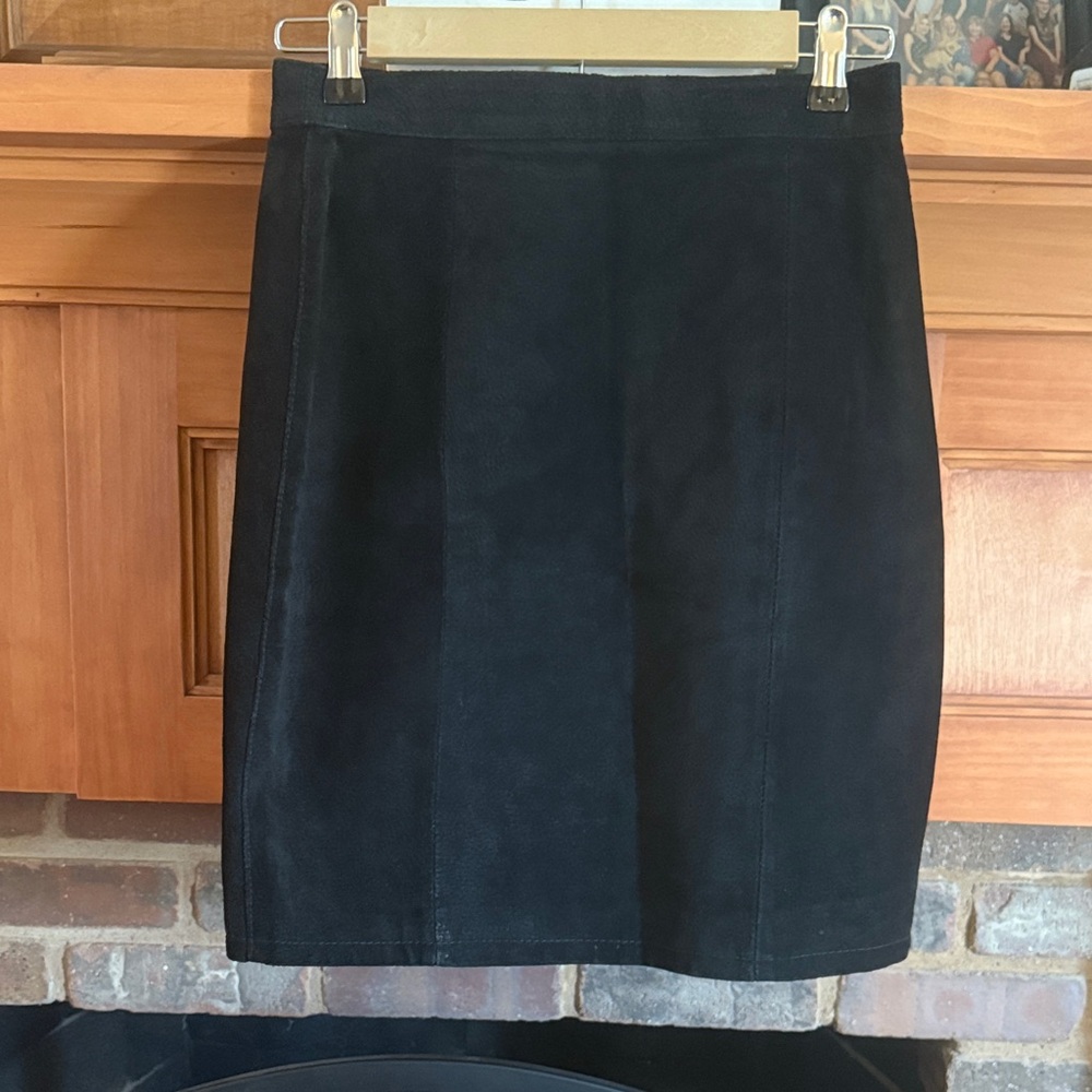 Vintage 90s The Limited High Waisted Black Suede Leather Mini Pencil Skirt Sz 8